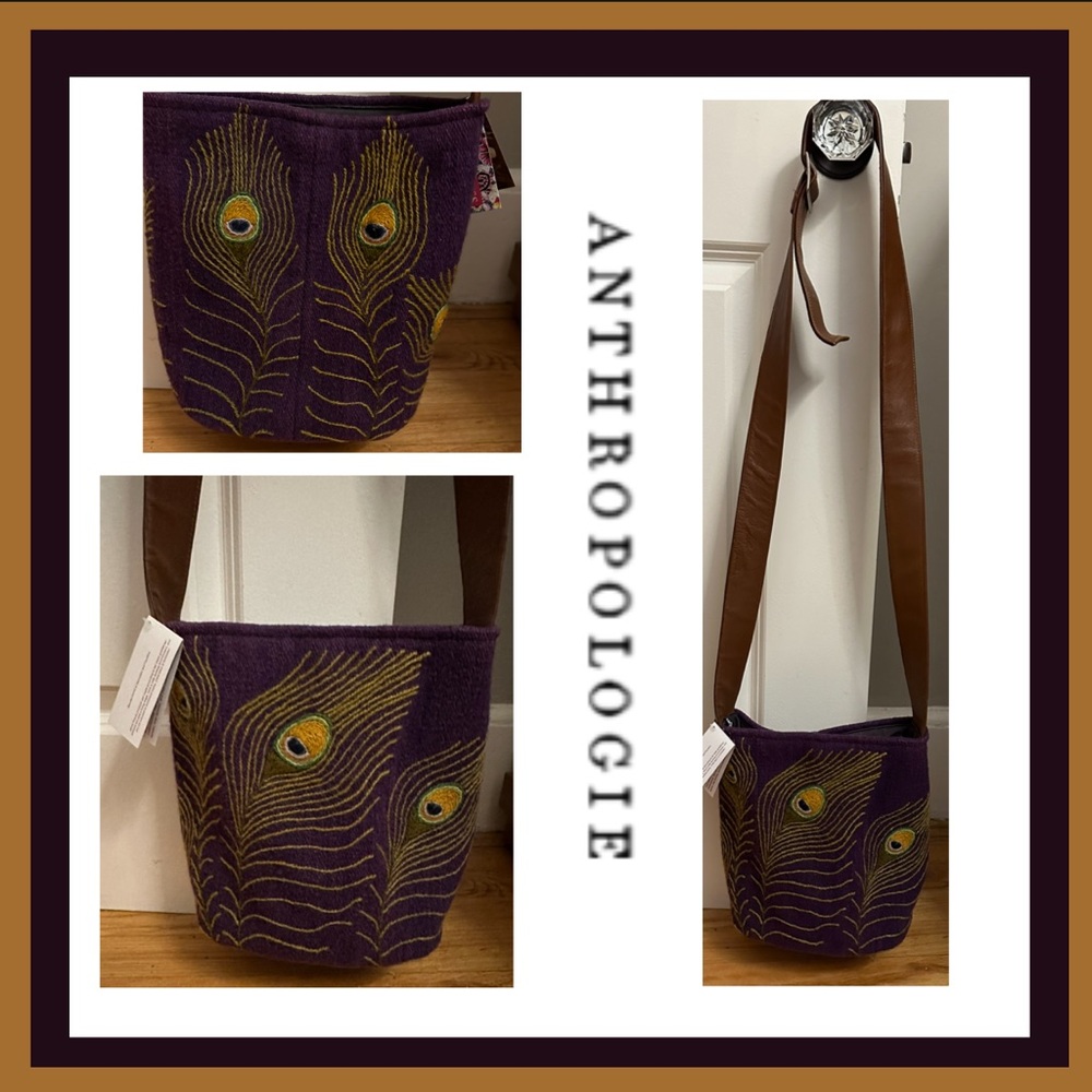 NWT Jenny Krause Wool Peacock Crossbody Stitched bag 10X10X5